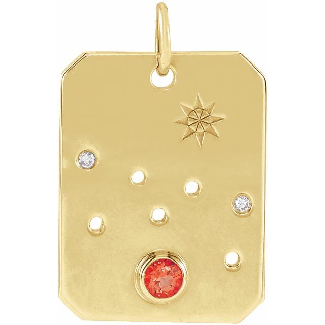 Stjernebildeanheng Tyren i 14 kt gult gull med diamant og opal, 0,01 ct totalt fra Smykke24