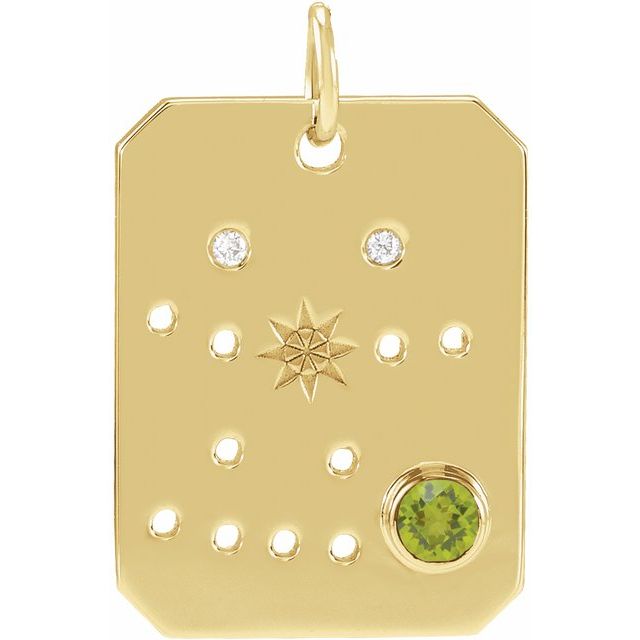 Stjernebildeanheng Tvillingene i 14 kt gult gull med diamant og peridot, 0,01 ct totalt fra Smykke24