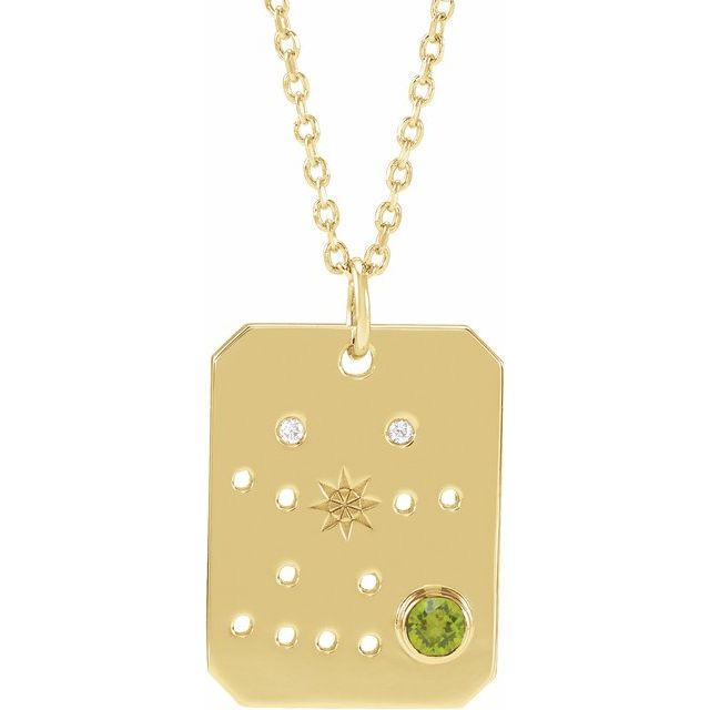 Stjernebildehalskjede Tvillingene i 14 kt gult gull med diamant og peridot, 0,01 ct totalt fra Smykke24