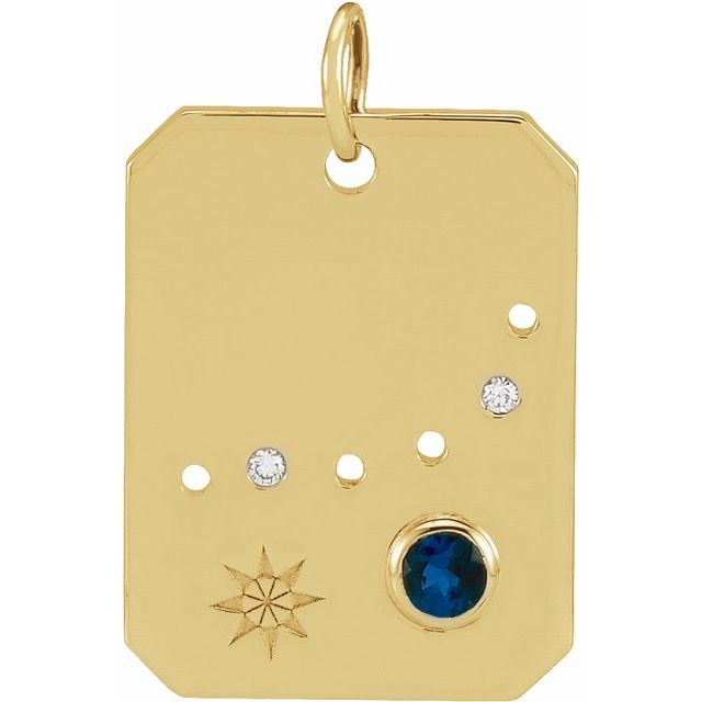 Stjernebildeanheng Steinbukken i 14 kt gult gull med diamant og safir, 0,01 ct totalt fra Smykke24