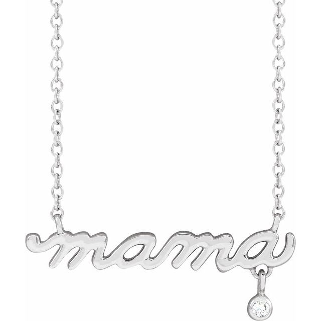 «Mama»-halskjede i løkkeskrift i 14 kt hvitt gull med diamant, 0,015 ct, 45,7 cm fra Smykke24