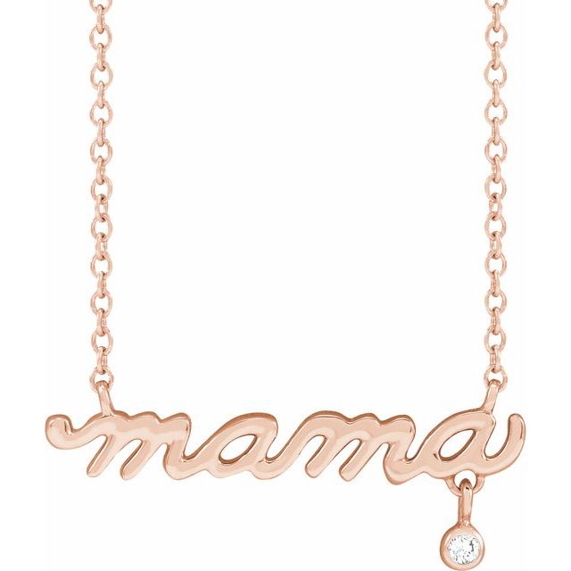 «Mama»-halskjede i løkkeskrift i 14 kt roségull med diamant, 0,015 ct, 45,7 cm fra Smykke24