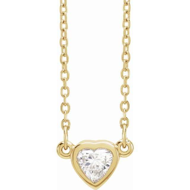 Diamanthalskjede i 14 kt gult gull, 0,25 ct totalt, hjerteformet sten 4 × 4 mm, 40,6–45,7 cm fra Smykke24