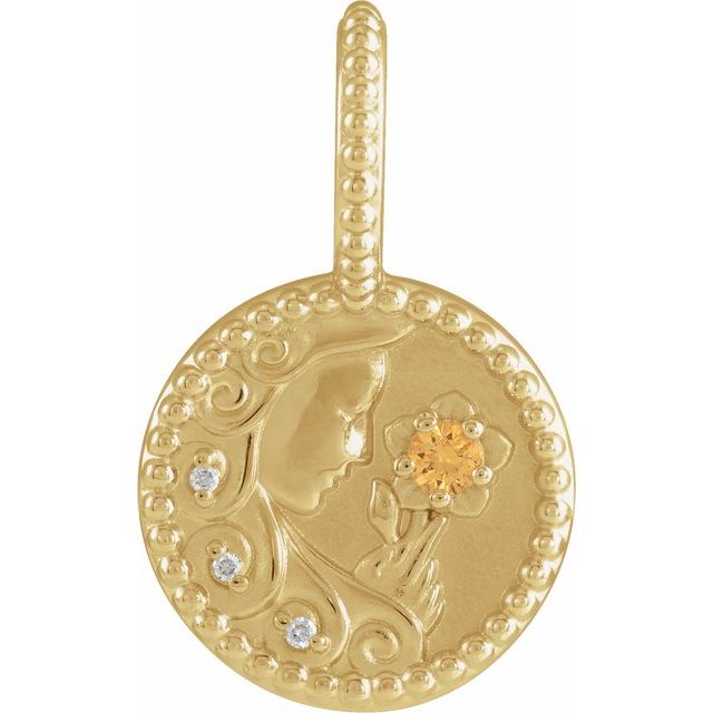 Stjernetegnanheng Jomfruen i 14 kt gult gull med diamant og granat, 0,0075 ct totalt fra Smykke24