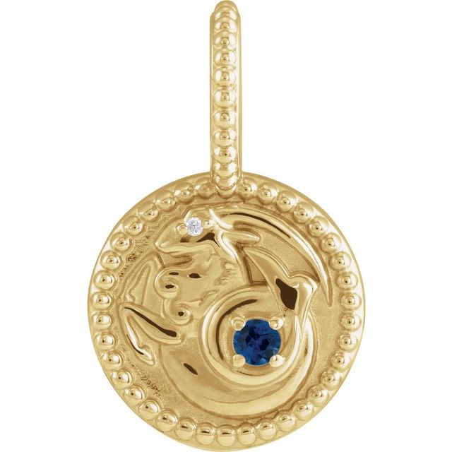 Stjernetegnanheng Steinbukken i 14 kt gult gull med diamant og safir, 0,0025 ct totalt fra Smykke24