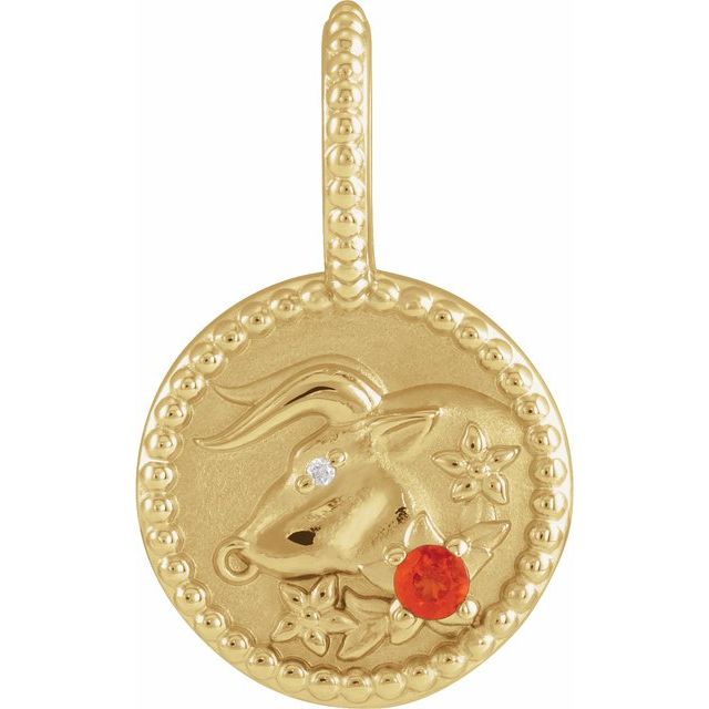 Stjernetegnanheng Tyren i 14 kt gult gull med diamant og opal, 0,0025 ct totalt fra Smykke24
