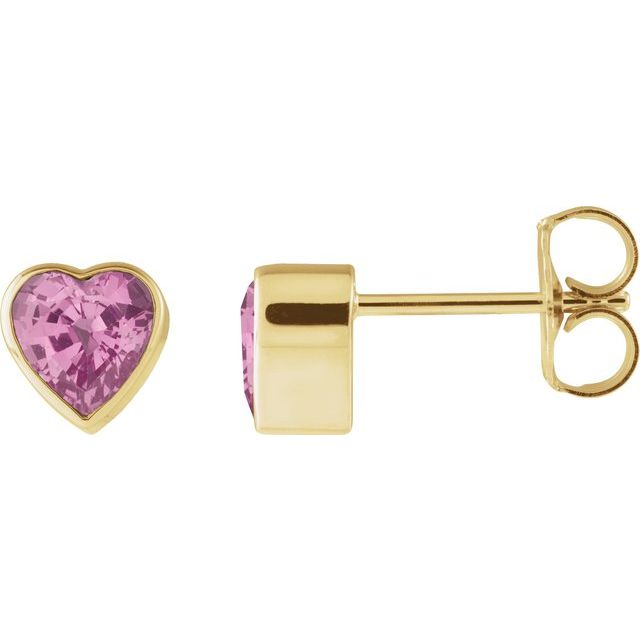 Øredobber i 14 kt gult gull med rosa safir, hjerteformet sten 5 × 5 mm (par) fra Smykke24
