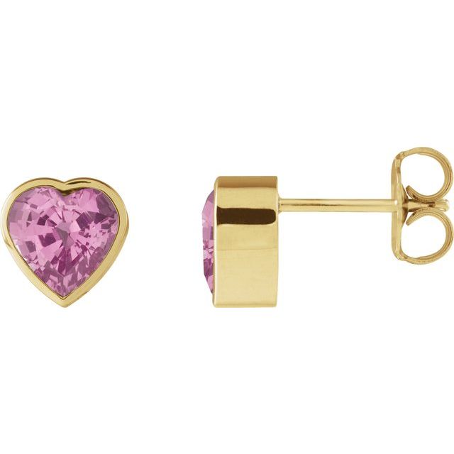 Øredobber i 14 kt gult gull med rosa safir, hjerteformet sten 6 × 6 mm (par) fra Smykke24