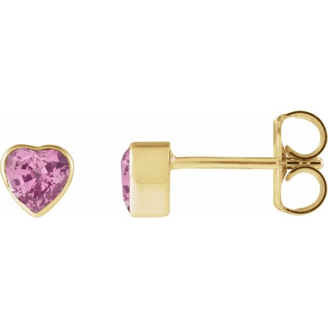 Øredobber i 14 kt gult gull med rosa safir, hjerteformet sten 4 × 4 mm (par) fra Smykke24