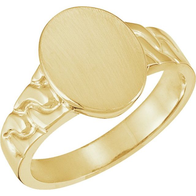 Oval signetring i 10 kt gult gull, 14 × 11 mm fra Smykke24