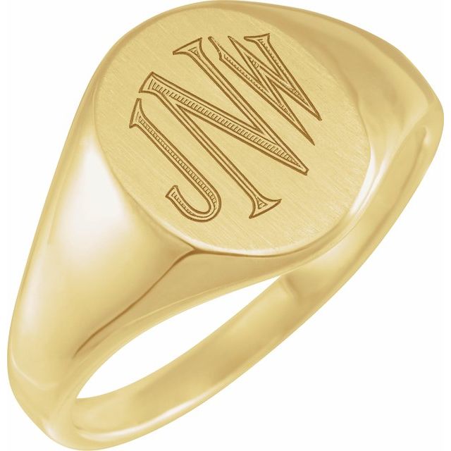 Oval signetring i 10 kt gult gull, 14,6 × 12,1 mm fra Smykke24