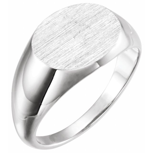 Oval signetring i 14 kt hvitt gull, 14 × 12 mm fra Smykke24