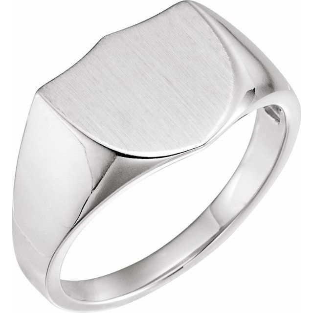Skjoldformet signetring i 14 kt hvitt gull, 14 mm fra Smykke24