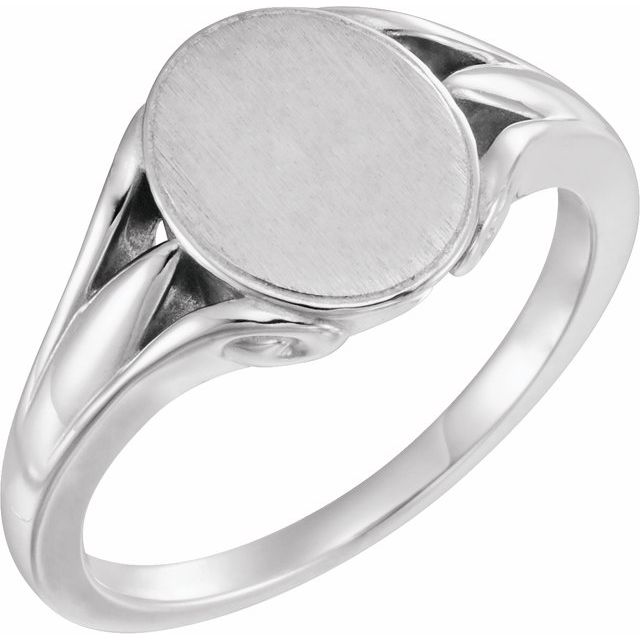 Oval signetring i 14 kt hvitt gull, 12 × 10 mm fra Smykke24