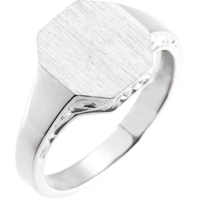 Åttekantet signetring i 10 kt hvitt gull, 13 × 12 mm fra Smykke24