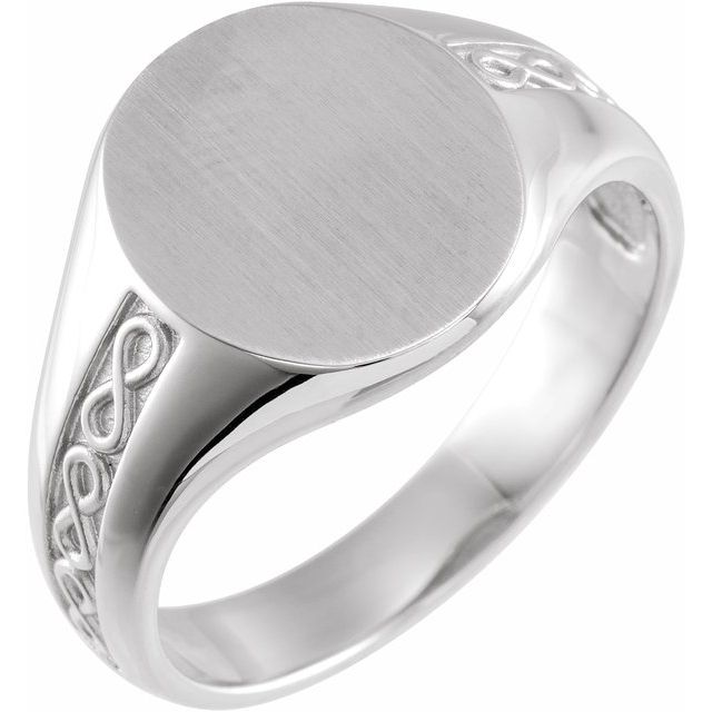 Oval signetring i 10 kt hvitt gull, 15,3 × 13 mm fra Smykke24