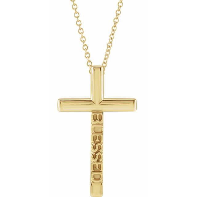 Korshalskjede «Blessed» i 14 kt gult gull, 40,6–45,7 cm fra Smykke24