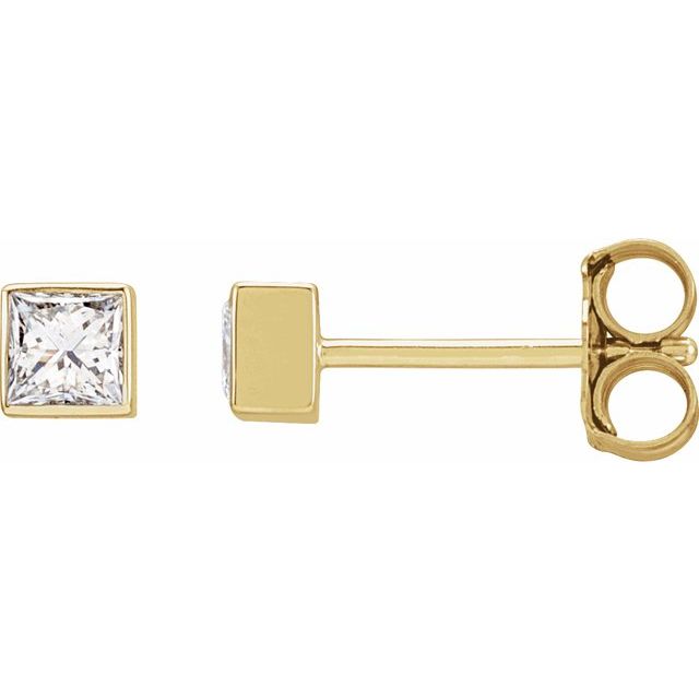 Øredobber i 14 kt gult gull med laboratoriedyrket diamant, 0,625 ct totalt, firkantet sten 4 × 4 mm (par) fra Smykke24
