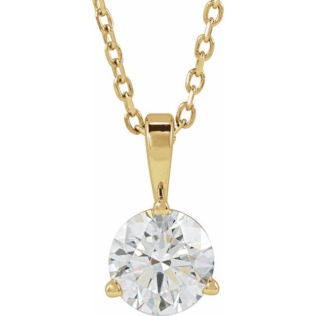 Halskjede i 14 kt gult gull med laboratoriedyrket diamant, 0,625 ct totalt, rund sten 5,5 mm, 45,7 cm fra Smykke24