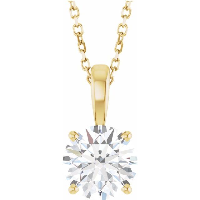 Halskjede i 14 kt gult gull med laboratoriedyrket diamant, 1,50 ct totalt, rund sten 7,5 mm, 45,7 cm fra Smykke24