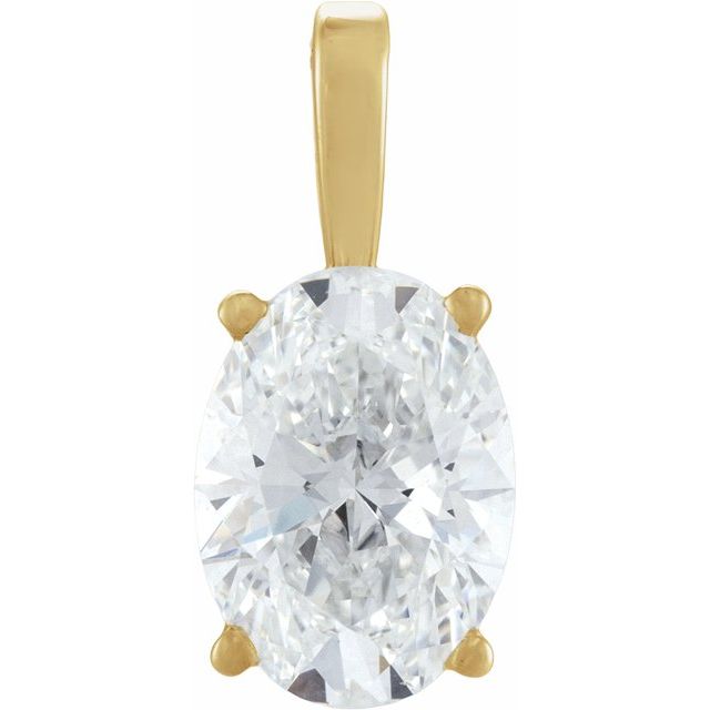 Edelstensanheng i 14 kt gult gull med laboratoriedyrket diamant, 1,00 ct totalt, oval sten 8 × 6 mm fra Smykke24