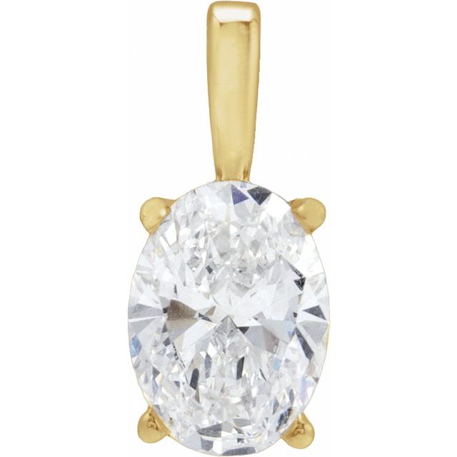 Edelstensanheng i 14 kt gult gull med laboratoriedyrket diamant, 0,875 ct totalt, oval sten 7 × 5 mm fra Smykke24