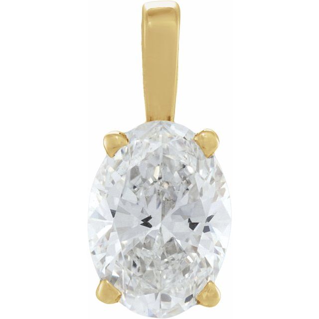 Edelstensanheng i 14 kt gult gull med laboratoriedyrket diamant, 2 ct, oval sten 10 × 7 mm fra Smykke24