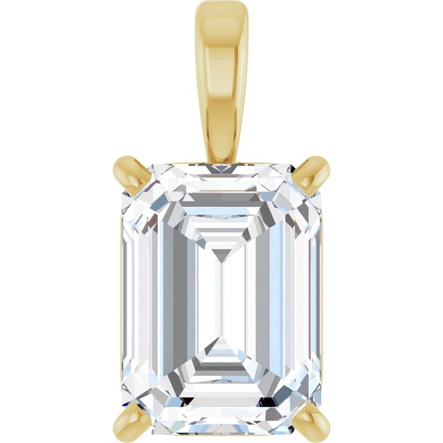 Solitæranheng i 14 kt gult gull med laboratoriedyrket diamant og smaragd, 1,00 ct totalt, smaragdslipt sten 7 × 5 mm fra Smykke24