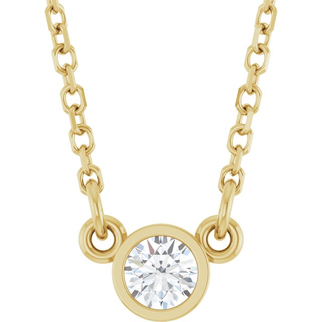 Halskjede i 14 kt gult gull med laboratoriedyrket diamant, 0,10 ct totalt, rund sten 3 mm, 45,7 cm fra Smykke24