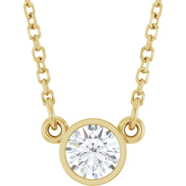 Halskjede i 14 kt gult gull med laboratoriedyrket diamant, 0,25 ct totalt, rund sten 4,1 mm, 45,7 cm fra Smykke24