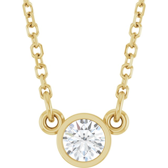Halskjede i 14 kt gult gull med laboratoriedyrket diamant, 0,17 ct totalt, rund sten 3,4 mm, 45,7 cm fra Smykke24