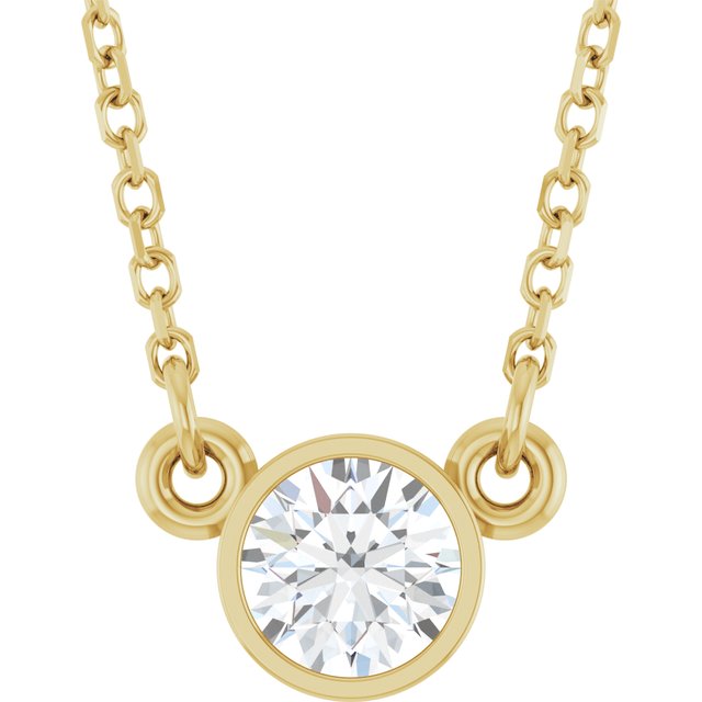 Halskjede i 14 kt gult gull med laboratoriedyrket diamant, 0,33 ct totalt, rund sten 4,5 mm, 45,7 cm fra Smykke24