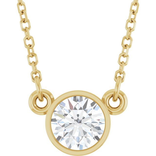 Halskjede i 14 kt gult gull med laboratoriedyrket diamant, 0,50 ct totalt, rund sten 5,2 mm, 45,7 cm fra Smykke24