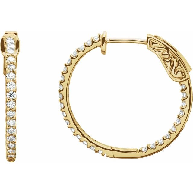 Creoler i 14 kt gult gull med laboratoriedyrket diamant, 0,75 ct totalt, rund sten 1,4 mm, lengde 23 mm, tykkelse 1,7 mm (par) fra Smykke24