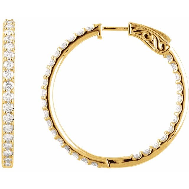 Creoler i 14 kt gult gull med laboratoriedyrket diamant, 3 ct totalt, rund sten 2,4 mm, lengde 34,5 mm, tykkelse 2,5 mm (par) fra Smykke24