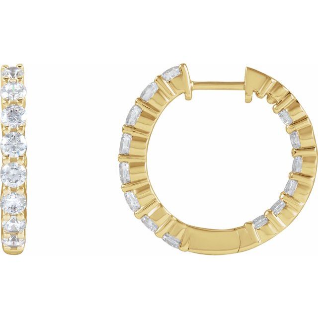 Creoler i 14 kt gult gull med laboratoriedyrket diamant, 2 ct totalt, rund sten 2,8 mm, lengde 20 mm, tykkelse 2,98 mm (par) fra Smykke24