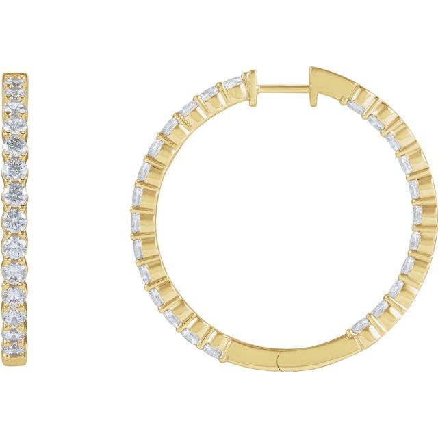 Creoler i 14 kt gult gull med laboratoriedyrket diamant, 4 ct totalt, rund sten 3 mm, lengde 36 mm, tykkelse 3,2 mm (par) fra Smykke24