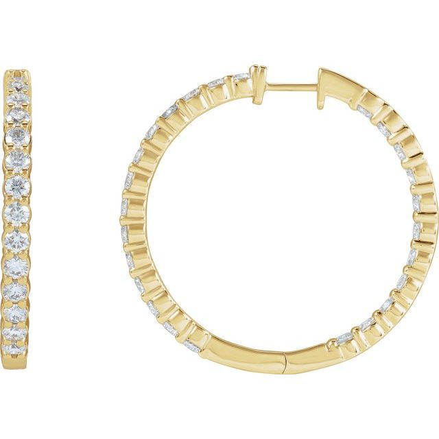 Creoler i 14 kt gult gull med laboratoriedyrket diamant, 5 ct totalt, rund sten 3 mm, lengde 37,8 mm, tykkelse 3,2 mm (par) fra Smykke24