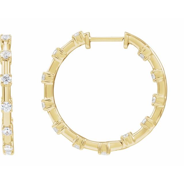 Creoler i 14 kt gult gull med laboratoriedyrket diamant, 1,00 ct totalt, rund sten 2,1 mm, lengde 25,14 mm, tykkelse 2,5 mm (par) fra Smykke24