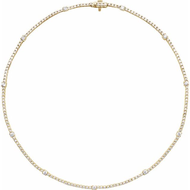 Halskjede i 14 kt gult gull med laboratoriedyrket diamant, 4 ct totalt, rund sten 3,1 mm, 40,6 cm fra Smykke24