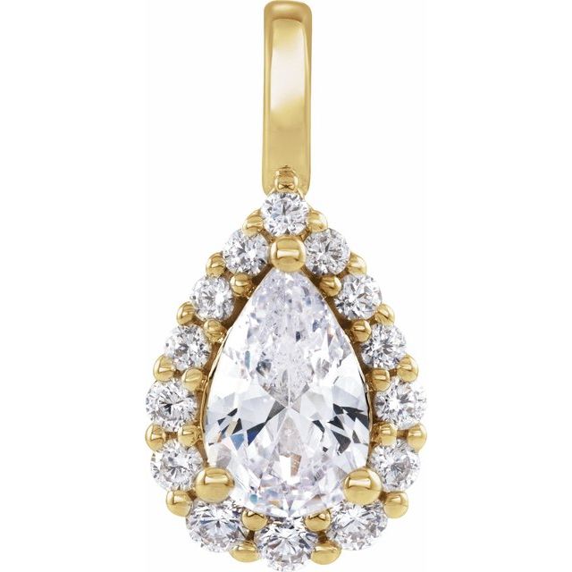 Haloanheng i 14 kt gult gull med laboratoriedyrket diamant, 1,50 ct totalt, dråpeformet sten 8 × 5,5 mm fra Smykke24