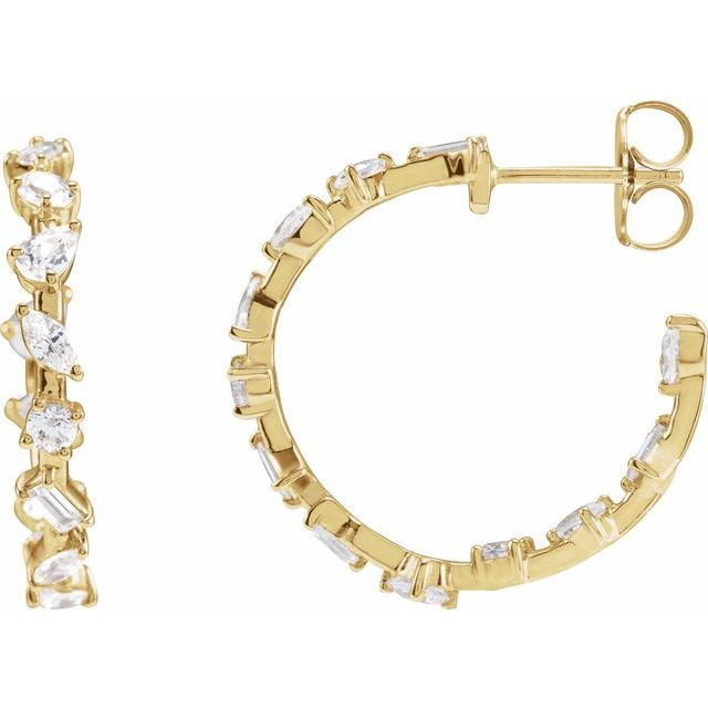 Creoler i 14 kt gult gull med laboratoriedyrket diamant, 2 ct totalt, sten 25,43 × 5,69 mm, lengde 24,4 mm, tykkelse 3,5 mm (par) fra Smykke24
