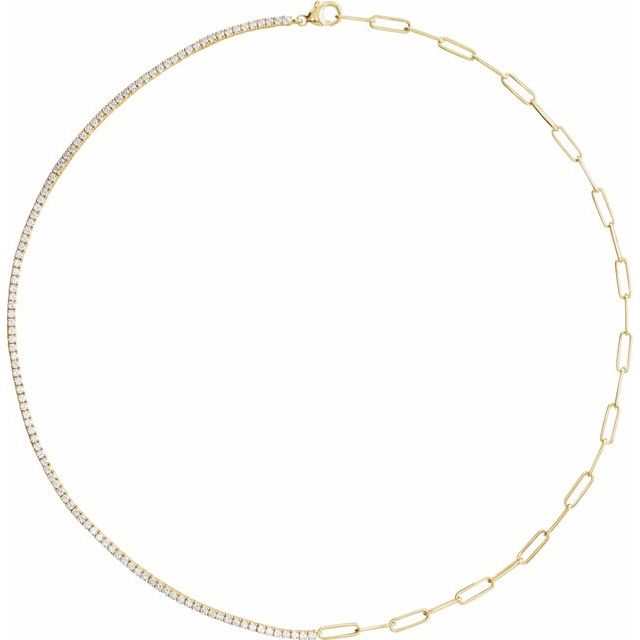 Halskjede i 14 kt gult gull med laboratoriedyrket diamant, 3,25 ct totalt, rund sten 1,9 mm, 45,7 cm fra Smykke24