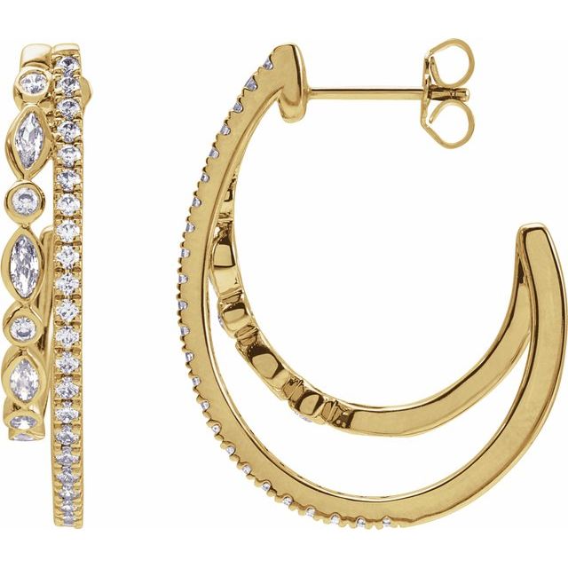 Creoler i 14 kt gult gull med laboratoriedyrket diamant, 1,20 ct totalt, navetteformet sten 3,8 × 1,9 mm, lengde 30,5 mm, tykkelse 5,5 mm (par) fra Smykke24