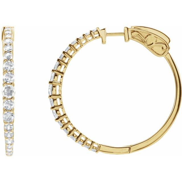 Creoler i 14 kt gult gull med laboratoriedyrket diamant, 1,333 ct totalt, rund sten 3 mm, lengde 30 mm, tykkelse 3 mm (par) fra Smykke24