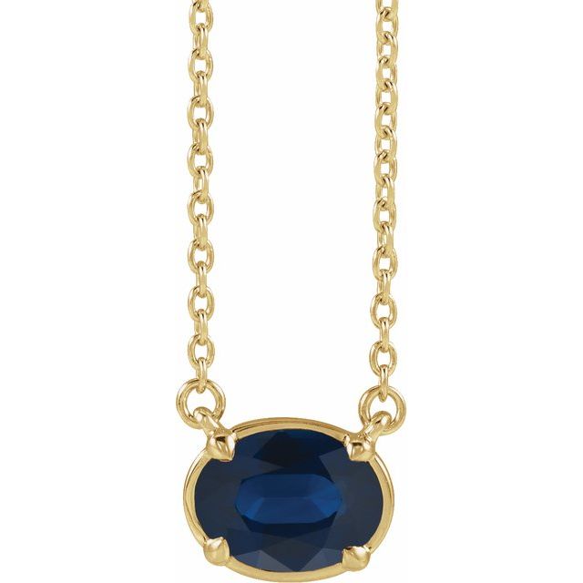 Halskjede i 14 kt gult gull med labfremstilt blå safir, oval sten 8 × 6 mm, 45,7 cm fra Smykke24