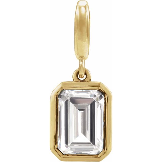 Edelstensanheng i 14 kt gult gull med laboratoriedyrket diamant og smaragd, 1,00 ct totalt, smaragdslipt sten 7 × 5 mm fra Smykke24
