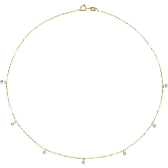 Halskjede i 14 kt gult gull med laboratoriedyrket diamant, 1,125 ct totalt, rund sten 3,5 mm, 40,6 cm fra Smykke24