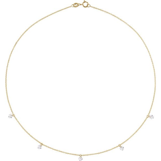 Halskjede i 14 kt gult gull med laboratoriedyrket diamant, 0,875 ct totalt, rund sten 3,5 mm, 40,6 cm fra Smykke24