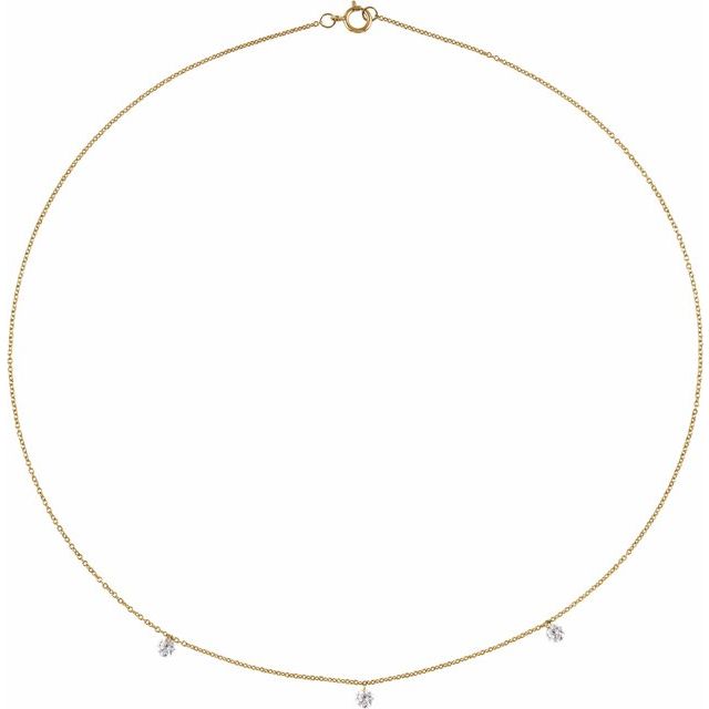 Halskjede i 14 kt gult gull med laboratoriedyrket diamant, 0,50 ct totalt, rund sten 3,5 mm, 40,6 cm fra Smykke24